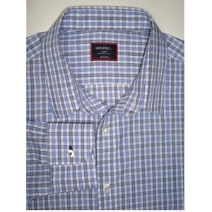 New! UNTUCKit "Slim Fit" Blue & White Checked Wrinkle-Free Long Sleeve Shirt